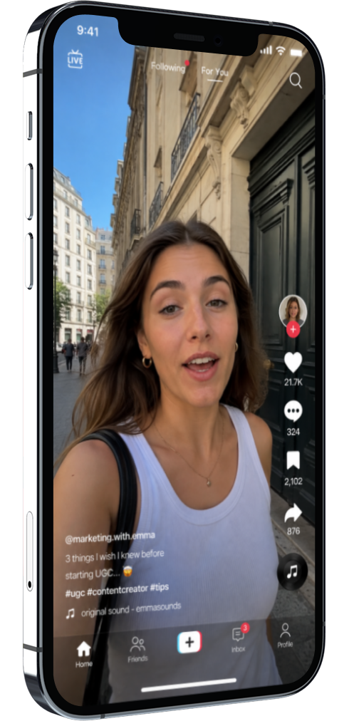 A UGC creator filming outdoors for a SaaS product demo, shown on a phone